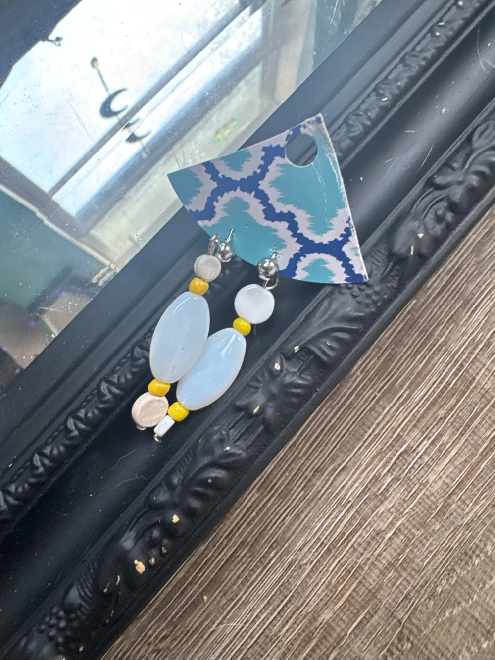 Handcrafted Blue and Yellow Beaded Drop Earrings - Women Accessories